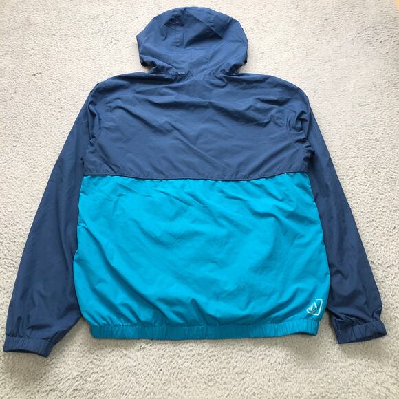 Volcom Mesh Lined Windbreaker Jacket Hoodie Mens Large Full Zip Teal Blue White - Picture 5 of 13